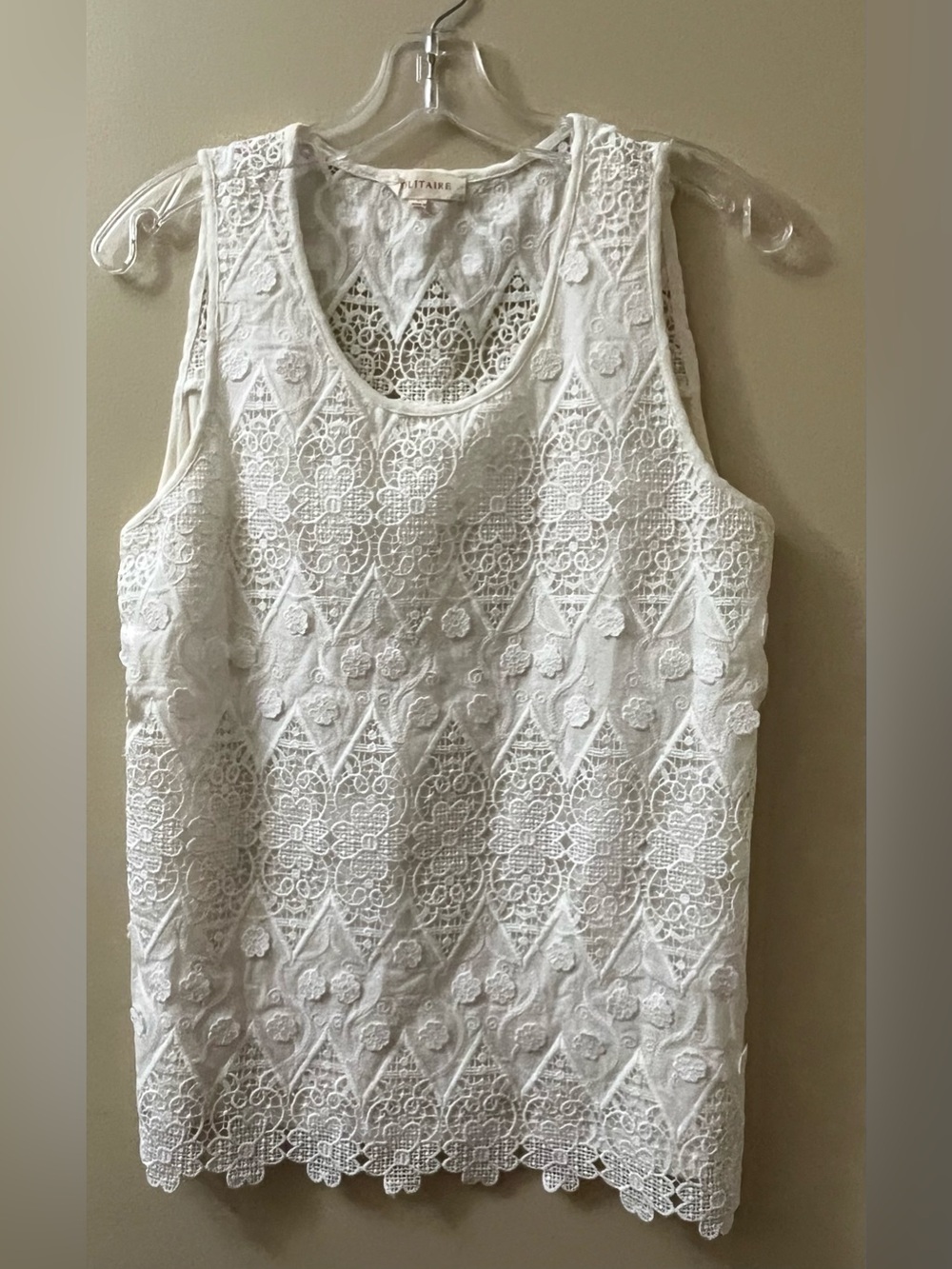 Solitaire White Lace Sleeveless Top - Classic Feminine Tank M Pit to pit 18-19